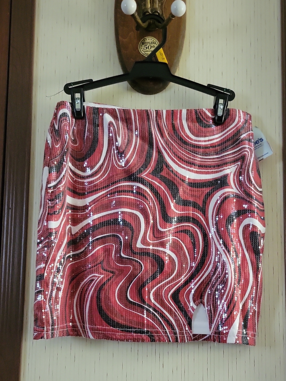 Rue21 Red and White Swirl Sequin Mini Skirt